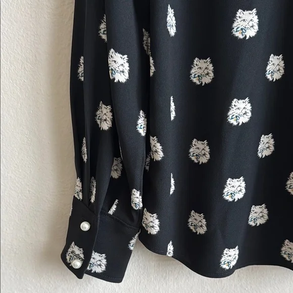 Kate Spade Black Shirt with Cat Pattern size xs - Picture 9 of 10